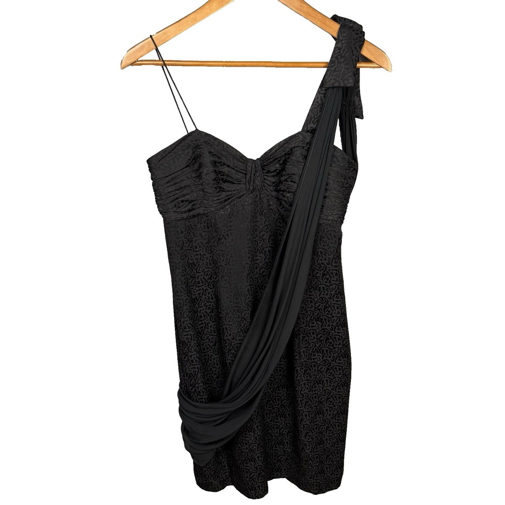 VTG Silks By St. Gillian Black 100% Silk Ruched Bust Sash Cocktail Dress 8‎